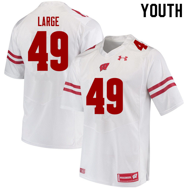 Wisconsin Badgers Youth #49 Cam Large NCAA Under Armour Authentic White College Stitched Football Jersey NR40U86MB